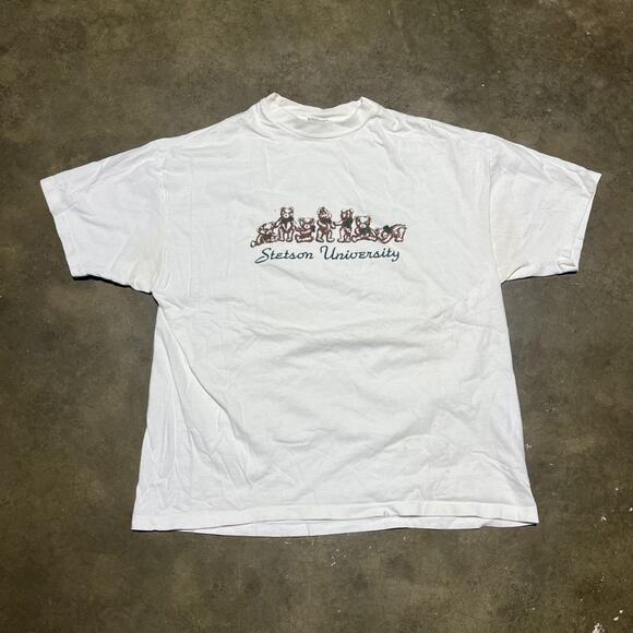 Vintage 90s Stetson University White Teddy Bear T-Shirt - Picture 1 of 4